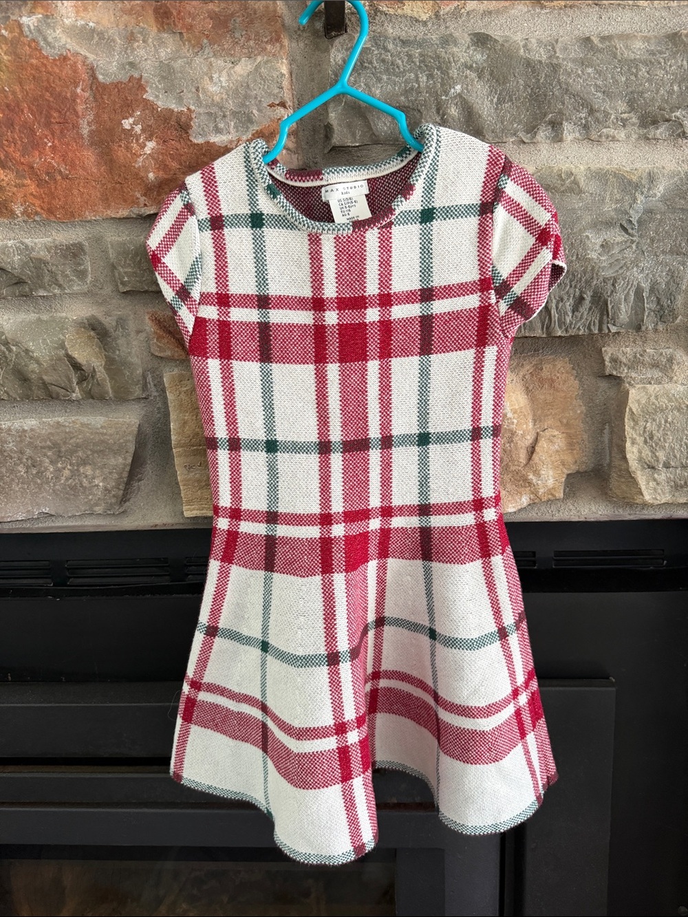 Max Studio Red, White & Green Plaid Knit Dress